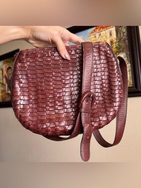 Vintage Fossil Woven Dark Brown Bag Crossbody Purse